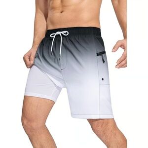7" Men's Swim Trunks with Compression Liner & Zipper Pockets Large